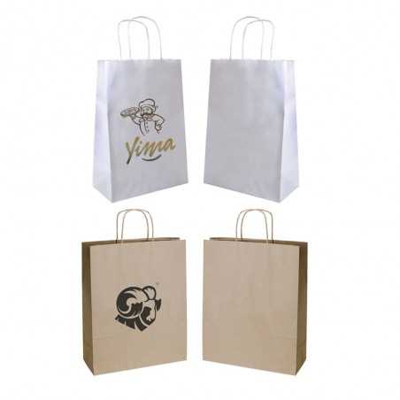 Bolsa personalizada de papel kraft con asa reforzada- 32x12x40cm. Cuatricomía, 2 lados