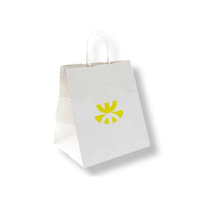 Bolsa personalizada blanca con asa reforzada - 26x20x27cm. Marcada 1 color en un lado