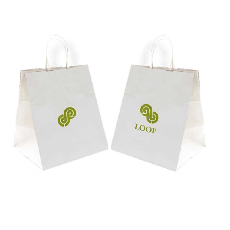 Bolsa personalizada blanca con asa reforzada - 26x20x27cm. Marcada 1 color a dos lados
