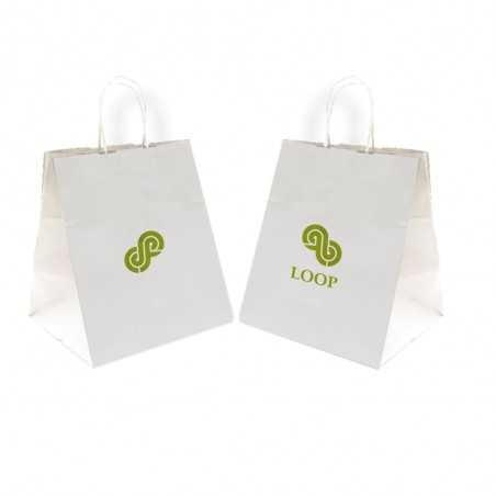 Bolsa personalizada blanca con asa reforzada - 26x20x27cm. Marcada 1 color a dos lados
