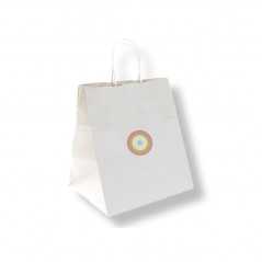 Bolsa personalizada blanca con asa reforzada - 26x20x27cm. Cuatricomía, a un lado