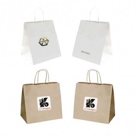 Bolsa personalizada blanca con asa reforzada - 26x20x27cm. Cuatricomía, a un lado