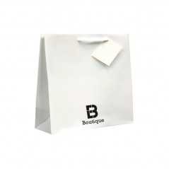 Bolsa personalizada de papel blanco con asa de cuerda. 19x10x27cm. A 1 color en un lado