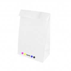 Bolsa pequeña personalizada de papel blanca sin asa - 14x8x24cm. Impresión a todo color a un lado