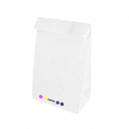 Bolsa pequeña personalizada de papel blanca sin asa - 14x8x24cm. Impresión a todo color a un lado
