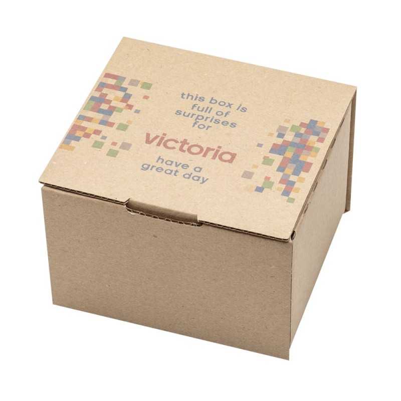Caja personalizada cartón kraft canal simple para envío. 12x10x8cm. 4 colores, 1 cara