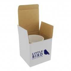 Caja personalizada de cartón blanca taza. 10x10x10cm. 1 color, 1 cara