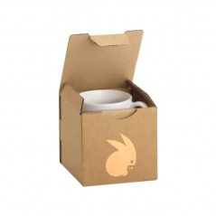 Caja personalizada de cartón Kraft para taza. 10x10x10cm. 1 color, 1 cara