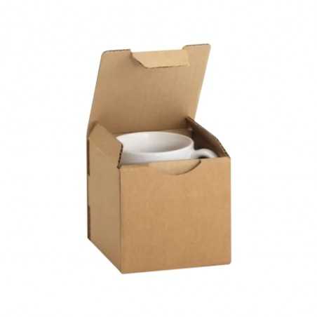 Caja personalizada de cartón Kraft para taza. 10x10x10cm. 1 color, 1 cara
