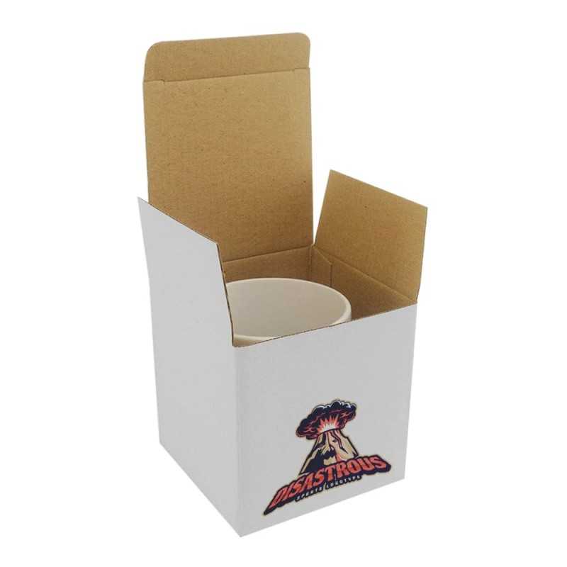 Caja personalizada de cartón blanca taza. 10x10x10cm. 4 colores, 1 cara