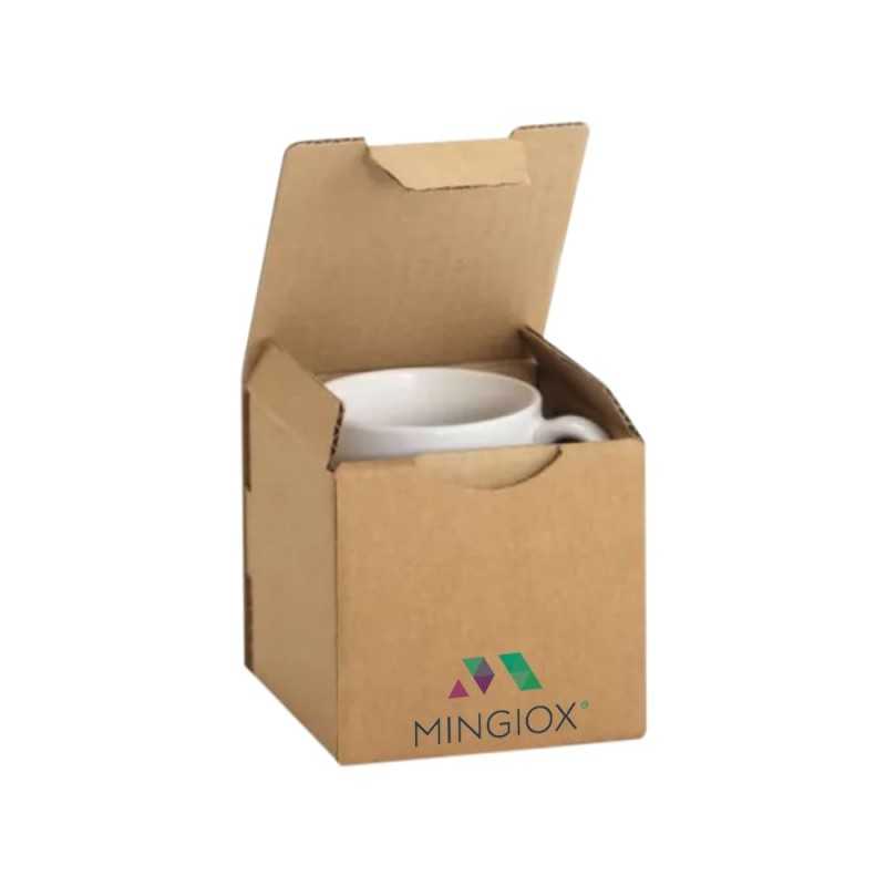 Caja personalizada de cartón Kraft para taza. 10x10x10cm. 4 colores, 1 cara