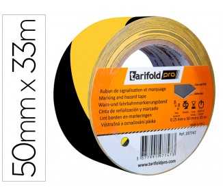 Cinta adhesiva tarifold seguridad para marcaje y señalización de suelo 33 mt x 50 mm color negro/amarillo