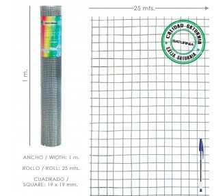 Malla Electrosoldada Galvanizada 25x25 / 1,60 / 100 cm. GD Rollo 25 metros.