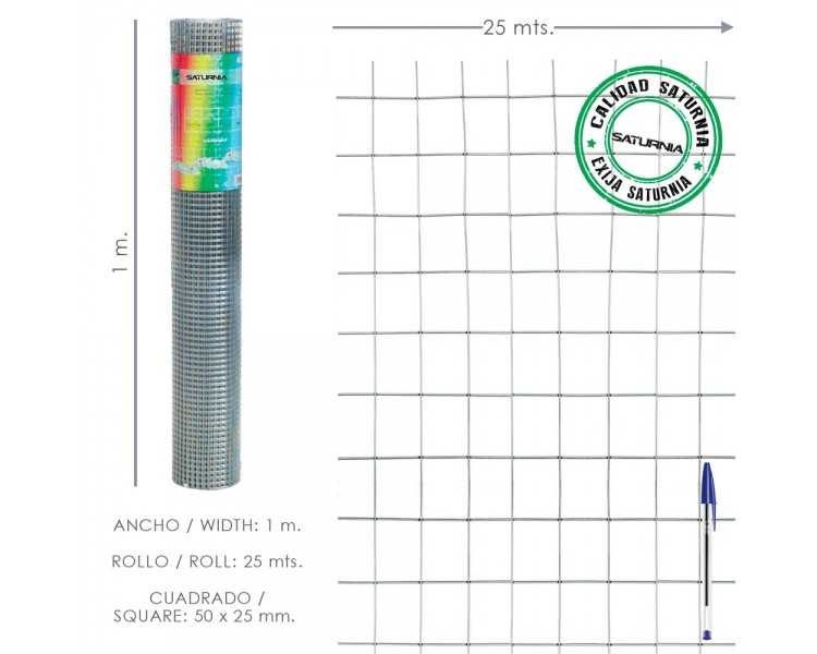 Malla Electrosoldada Galvanizada 50x25 / 2,00 / 100 cm. GA Rollo 25 metros