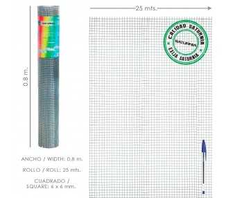 Malla Electrosoldada Galvanizada 6x6 / 80 cm. rollo 25 Metros Uso Domestico