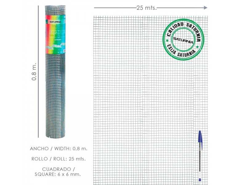 Malla Electrosoldada Galvanizada 6x6 / 80 cm. rollo 25 Metros Uso Domestico