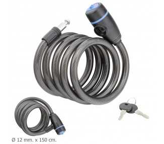 Cable Bicicleta Espiral Con Llave 12 mm. x 150 cm.