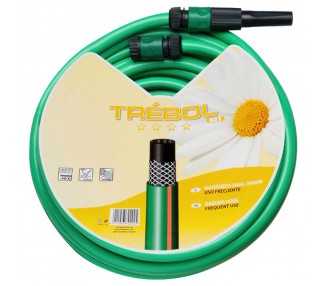 Manguera Verde Trebol Trenzado 15 mm. - 5/8" Rollo 25 metros Con Accesorios