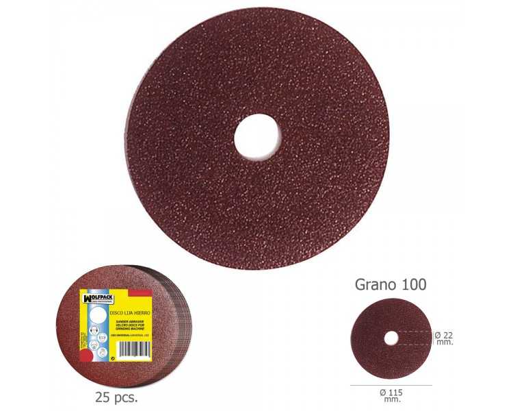 Disco Lija Hierro 115x22 mm. Grano 100 (Paquete de 25 unidades)