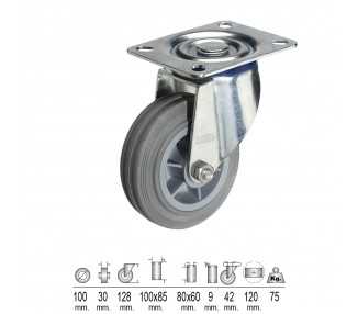 Rueda Industrial Goma Gris Placa 100 mm.