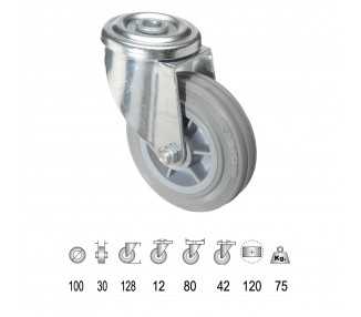 Rueda Industrial Goma Gris Pasante 100 mm.