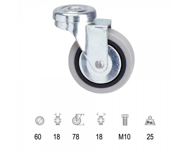 Rueda Goma Gris Pasante   60 mm.