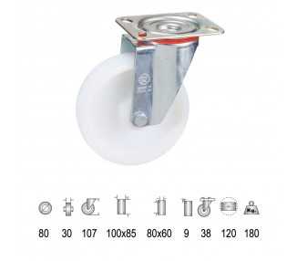 Rueda Industrial Nylon Placa   80 mm.
