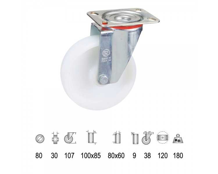 Rueda Industrial Nylon Placa   80 mm.
