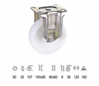 Rueda Industrial Nylon Placa Fija   80 mm.