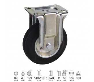 Rueda Industrial Goma Negra Fija 160 mm.