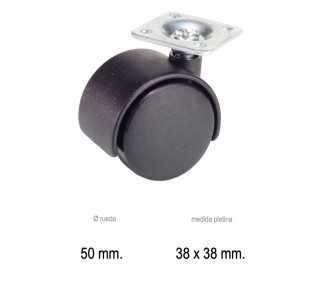 Rueda Domestica Nylon Negro Placa   50 mm.