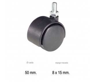 Rueda Domestica Nylon Negro Espiga M10x50 mm.