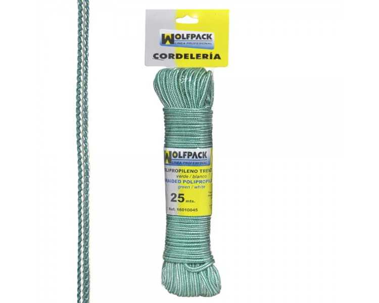 Cuerda Trenzada Polipropileno Blanca / Verde (Madeja 25 m.)