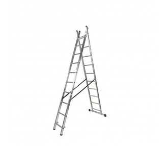 Escalera Aluminio 2 Tramos 10+10 Peldaños. Plegable, Antideslizante, Resistente