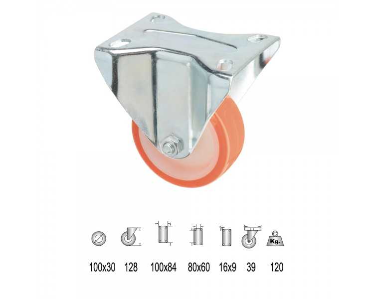 Rueda Industrial Poliuretano Fija 100 mm.