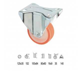 Rueda Industrial Poliuretano Fija 125 mm.