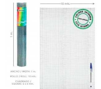Malla Electrosoldada Galvanizada 6x6 / 100 cm. rollo 10 Metros Uso Domestico
