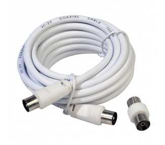 ProlongaciónTV Video Macho-Macho 3 metros / Ø 9,5 mm. Con Adaptador Macho-Hembra Blanco
