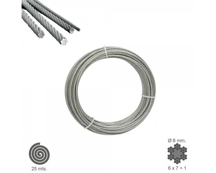 Cable Galvanizado    6 mm. (Rollo 25 Metros) No Elevacion