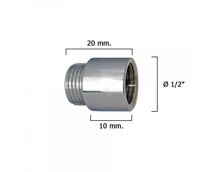Alargadera Redonda Cromo  1/2" x 10