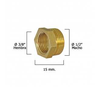 Reduccion Hexagonal Pulida 1/2" Macho x 3/8" Hembra