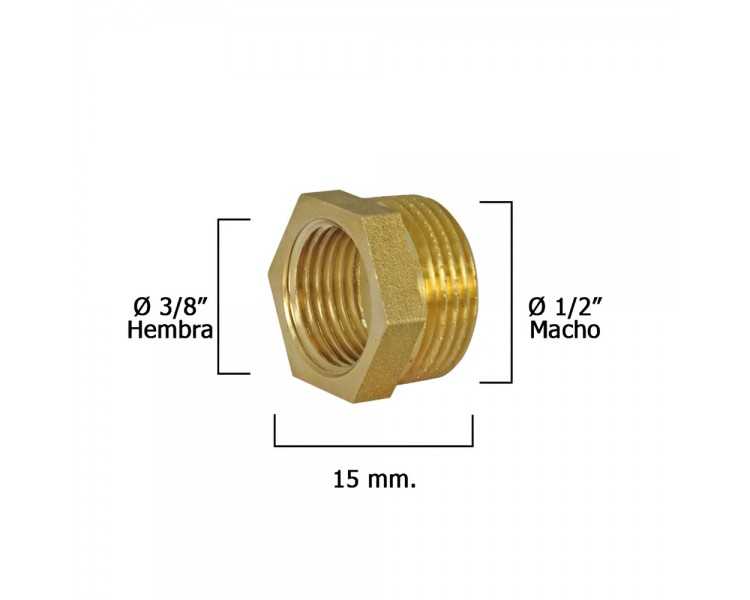 Reduccion Hexagonal Pulida 1/2" Macho x 3/8" Hembra