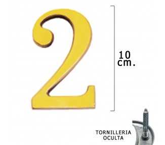 Numero Latón "2" 10 cm. con Tornilleria Oculta (Blister 1 Pieza)