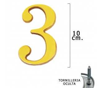 Numero Latón "3" 10 cm. con Tornilleria Oculta (Blister 1 Pieza)