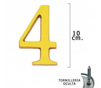 Numero Latón "4" 10 cm. con Tornilleria Oculta (Blister 1 Pieza)