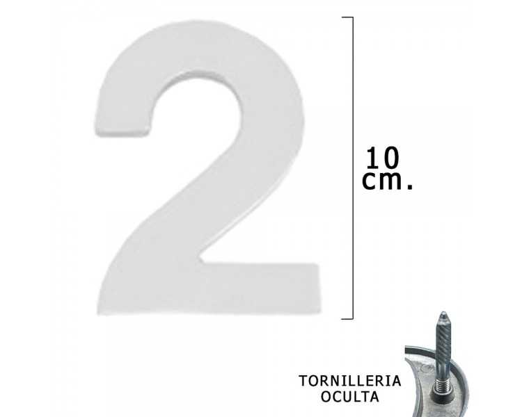 Numero Metal "2" Plateado Mate 10 cm. con Tornilleria Oculta (Blister 1 Pieza)
