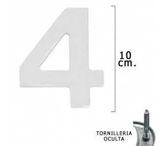 Numero Metal "4 Plateado Mate 10 cm. con Tornilleria Oculta (Blister 1 Pieza)