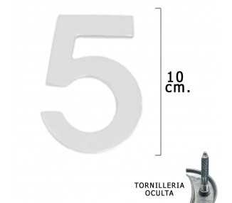 Numero Metal "5" Plateado Mate 10 cm. con Tornilleria Oculta (Blister 1 Pieza)