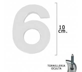 Numero Metal "6" Plateado Mate 10 cm. con Tornilleria Oculta (Blister 1 Pieza)
