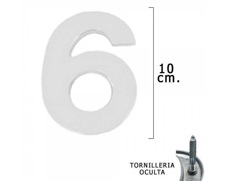 Numero Metal "6" Plateado Mate 10 cm. con Tornilleria Oculta (Blister 1 Pieza)